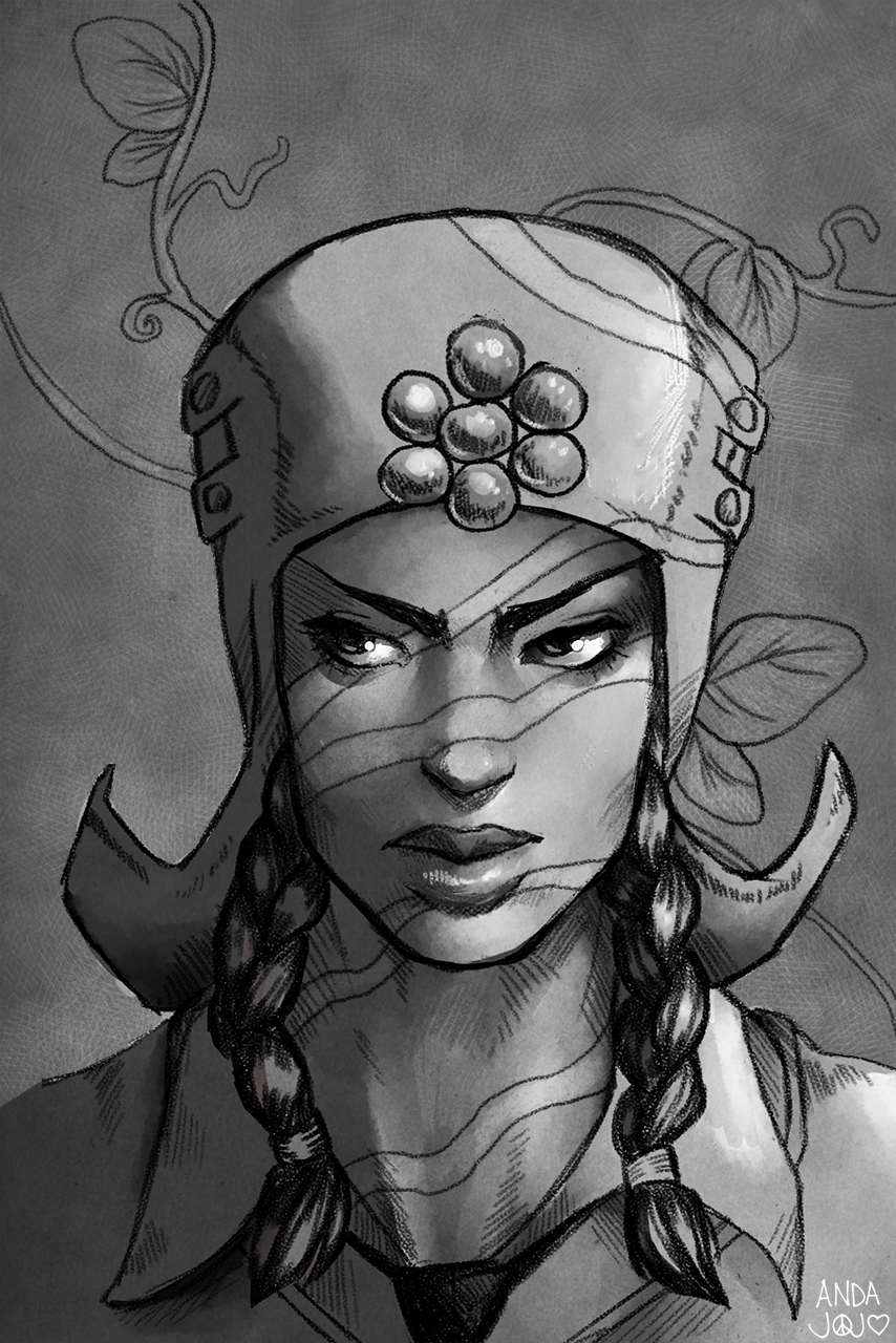 1boy, andarix, artist_name, braid, facial_mark, greyscale, hat, heart