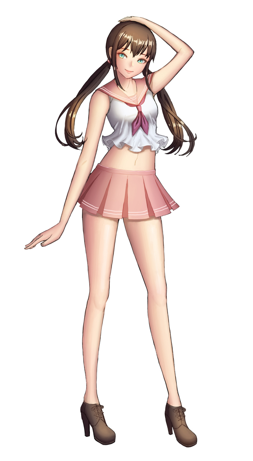 1girl, absurdres, blush, boots, brown_boots, brown_hair, corgi_(artist), full_body