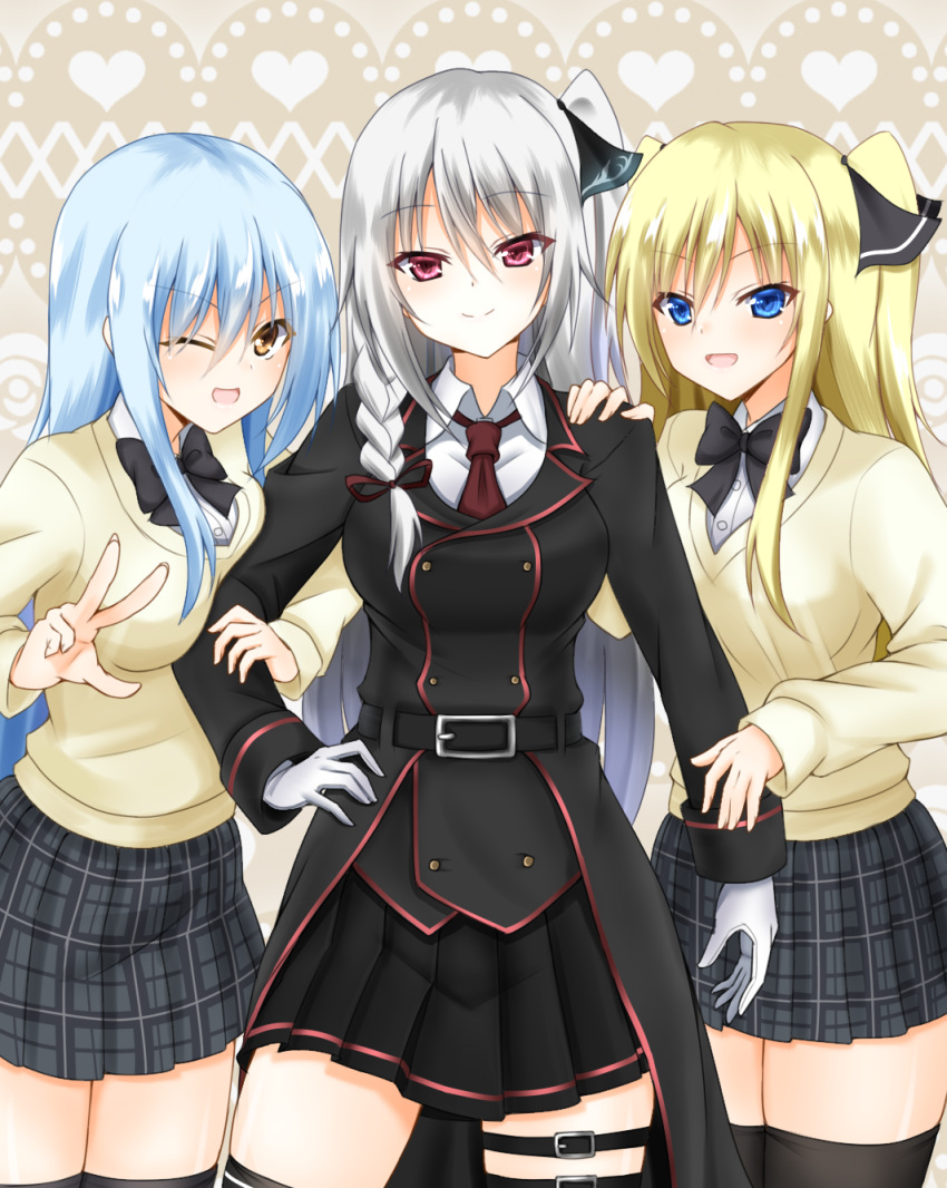 1girl, :d, ;d, amagiri_tsukuyo, arm_hug, bangs, belt_buckle, black_belt