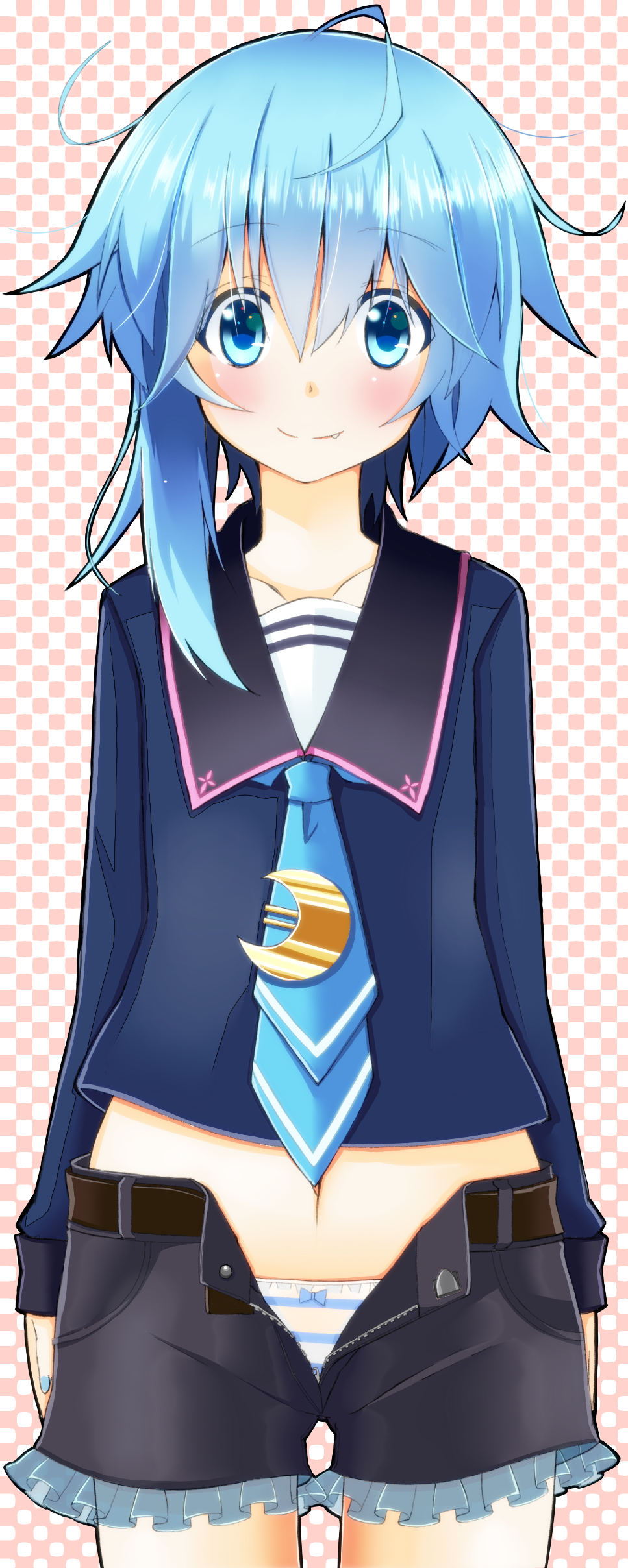 10s, 1girl, absurdres, ahoge, asymmetrical_hair, azumaya_(miyui001), blouse, blue_blouse