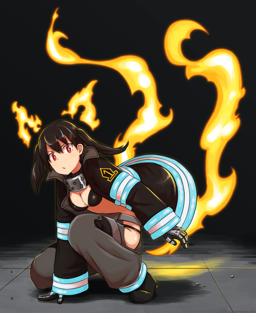 1girl, arm_support, bikini, bikini_under_clothes, black_bikini, breasts, brown_hair, cleavage