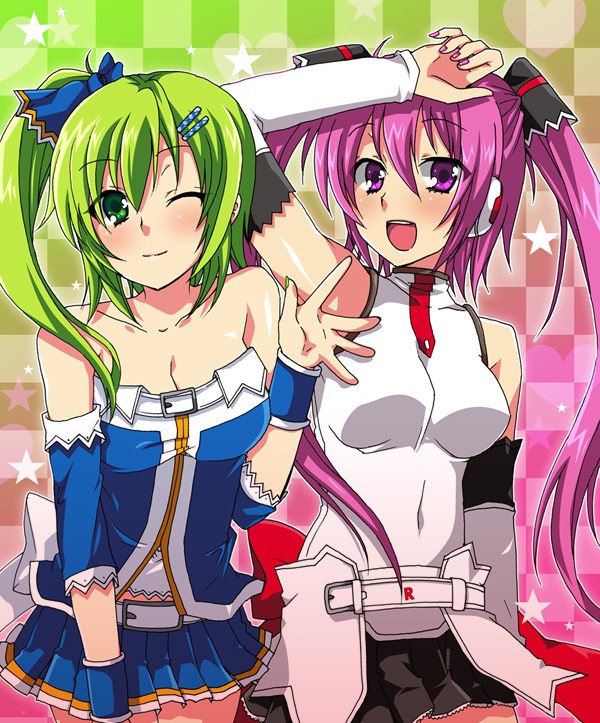 beatmania_iidx, belt, blush, celica, detached_sleeves, erika_(beatmania_iidx), futaba_841, green_eyes