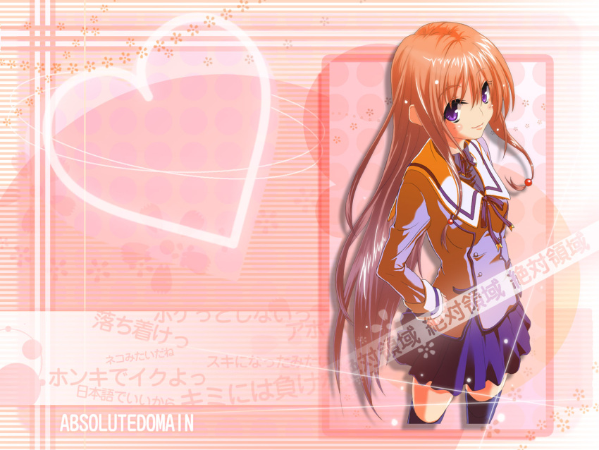 highres, kokoroke, long_hair, multicolored_hair, original, purple_eyes, school_uniform, thigh-highs