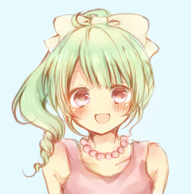 green_hair, nekketsu_inou_bukatsu-tan_trigger_kiss, nnk, pink_eyes, sendou_futaba