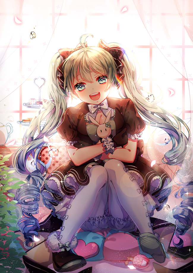 1girl, ahoge, blue_eyes, blue_hair, blush, eyebrows_visible_through_hair, hatsune_miku, long_hair