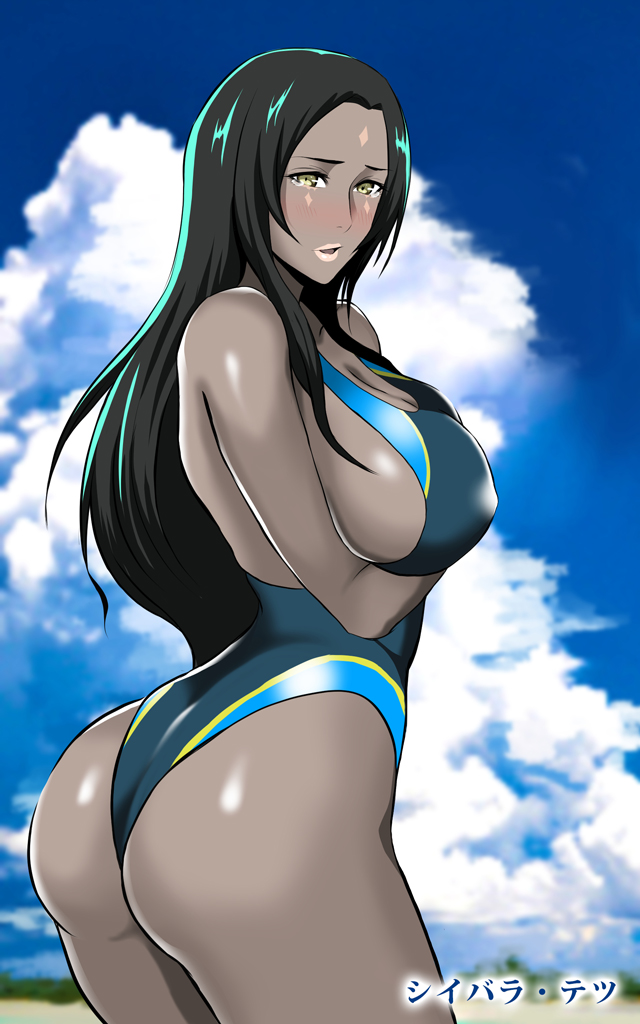 1girl, ass, bare_shoulders, black_hair, blush, breasts, brown_eyes, caster_of_the_nocturnal_castle