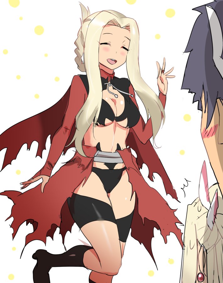 1boy, 2girls, alternate_costume, breasts, chloe_von_einzbern, chloe_von_einzbern_(cosplay), cleavage, closed_eyes