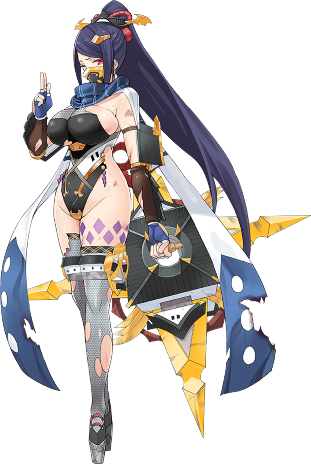 1girl, artist_request, breasts, face_mask, fingerless_gloves, full_body, gloves, hair_ornament