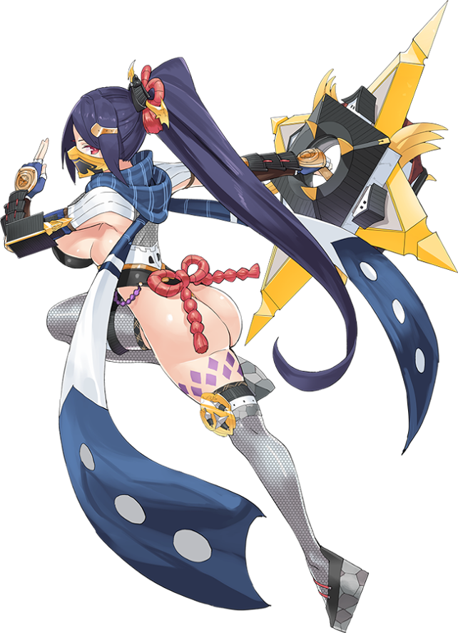 1girl, artist_request, ass, breasts, face_mask, fingerless_gloves, full_body, gloves
