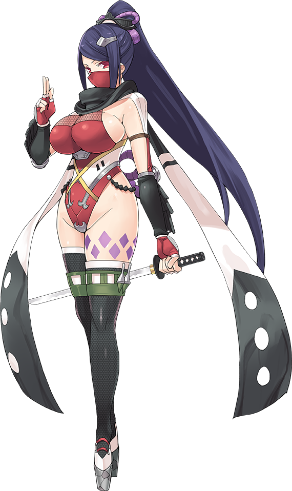 1girl, artist_request, breasts, face_mask, fingerless_gloves, full_body, gloves, hair_ornament