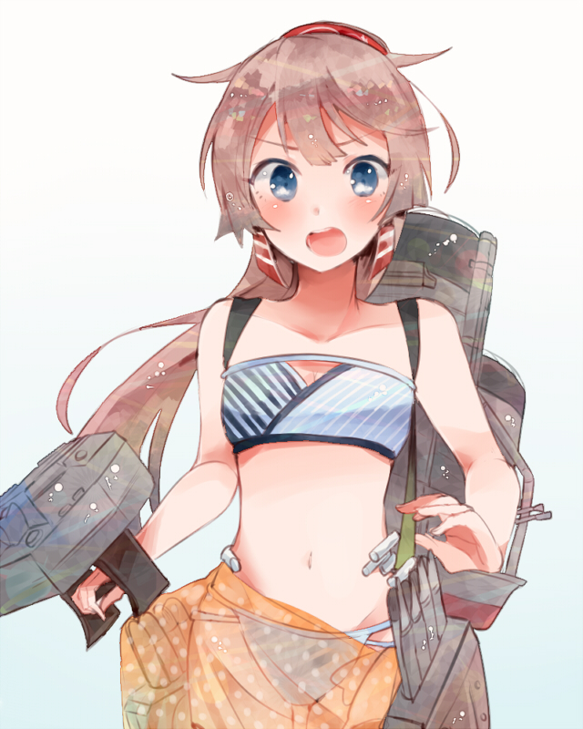 10s, 1girl, bikini, blue_bikini, blue_eyes, brown_hair, gradient, gradient_background