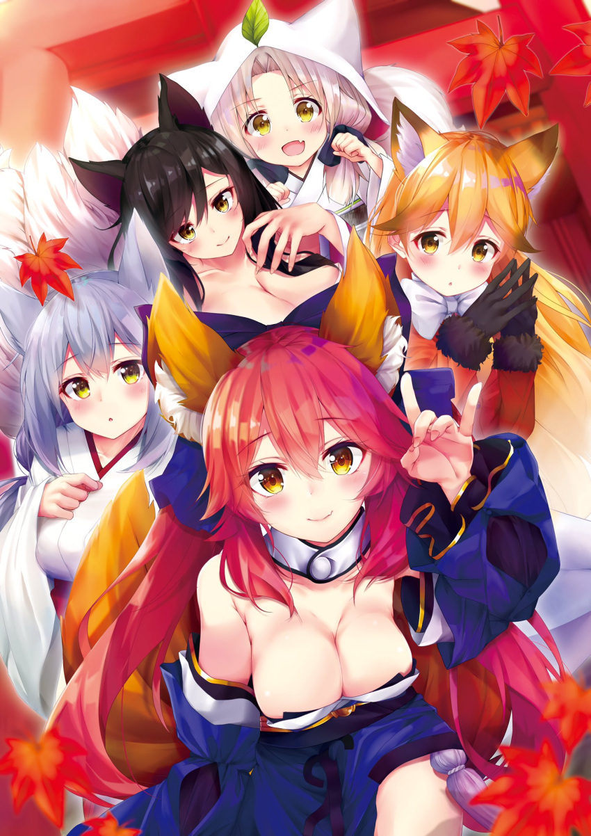 5girls, :o, ahri, animal_ears, animal_hood, bangs, bare_shoulders, black_gloves