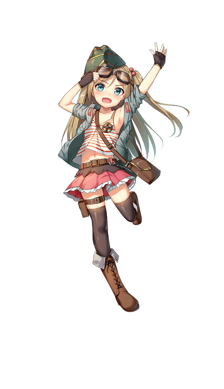 blue_eyes, boots, brown_hair, fingerless_gloves, flat_chest, formation_girls, gloves, hat