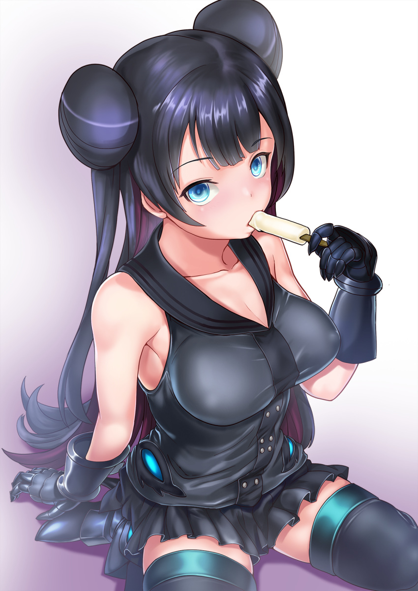 10s, 1girl, arm_at_side, bangs, bare_shoulders, black_hair, black_sailor_collar, black_serafuku