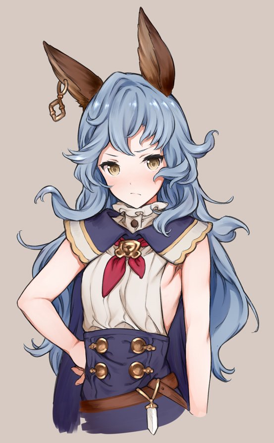 1girl, animal_ears, backless_outfit, bangs, blue_hair, blush, brown_background, brown_eyes