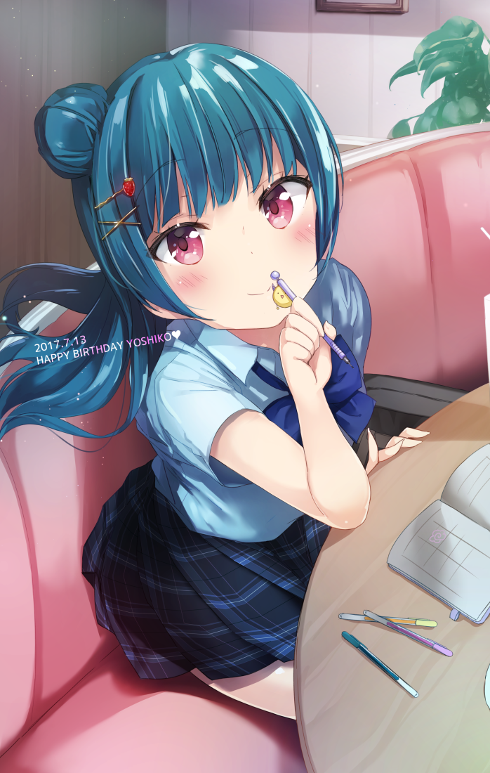 1girl, bangs, blue_bow, blue_bowtie, blush, book, bow, bowtie