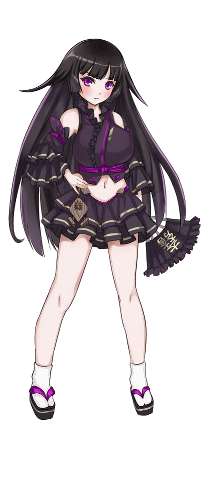 1girl, artist_request, bare_shoulders, black_hair, blush, breasts, detached_sleeves, fan