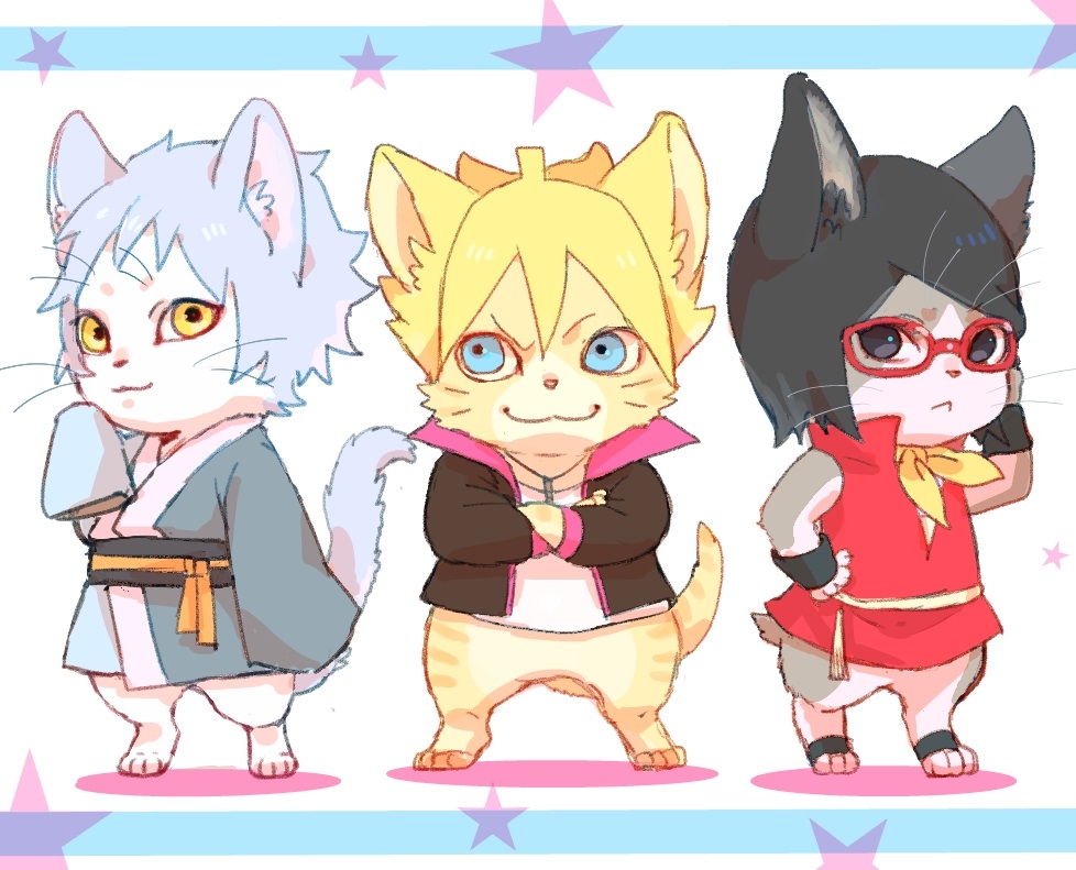 1girl, 2boys, animal_ears, black_eyes, black_hair, boruto:_naruto_next_generations, meitarou, mitsuki_(naruto)