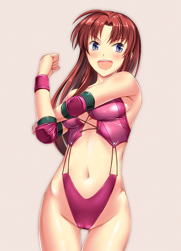 1girl, armpits, blue_eyes, boots, breasts, brown_hair, corey_sniper, corset