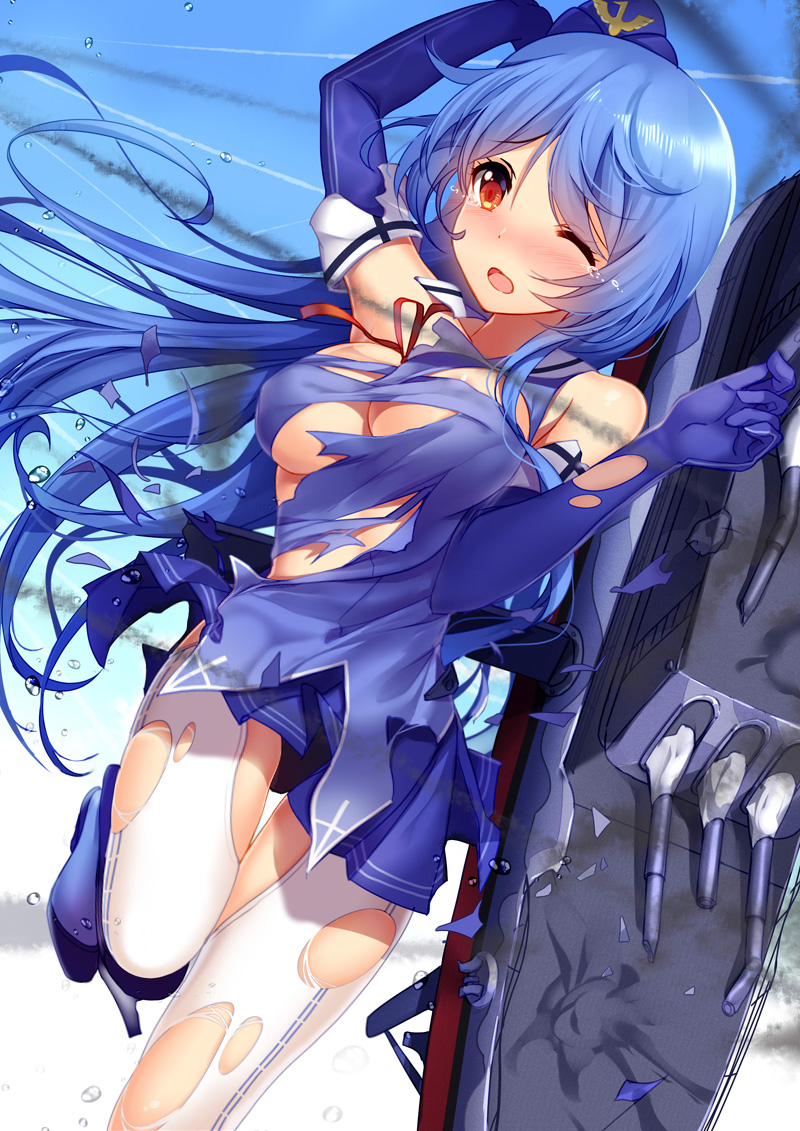 1girl, bison_cangshu, blue_hair, blush, breasts, cleavage, eyebrows_visible_through_hair, large_breasts