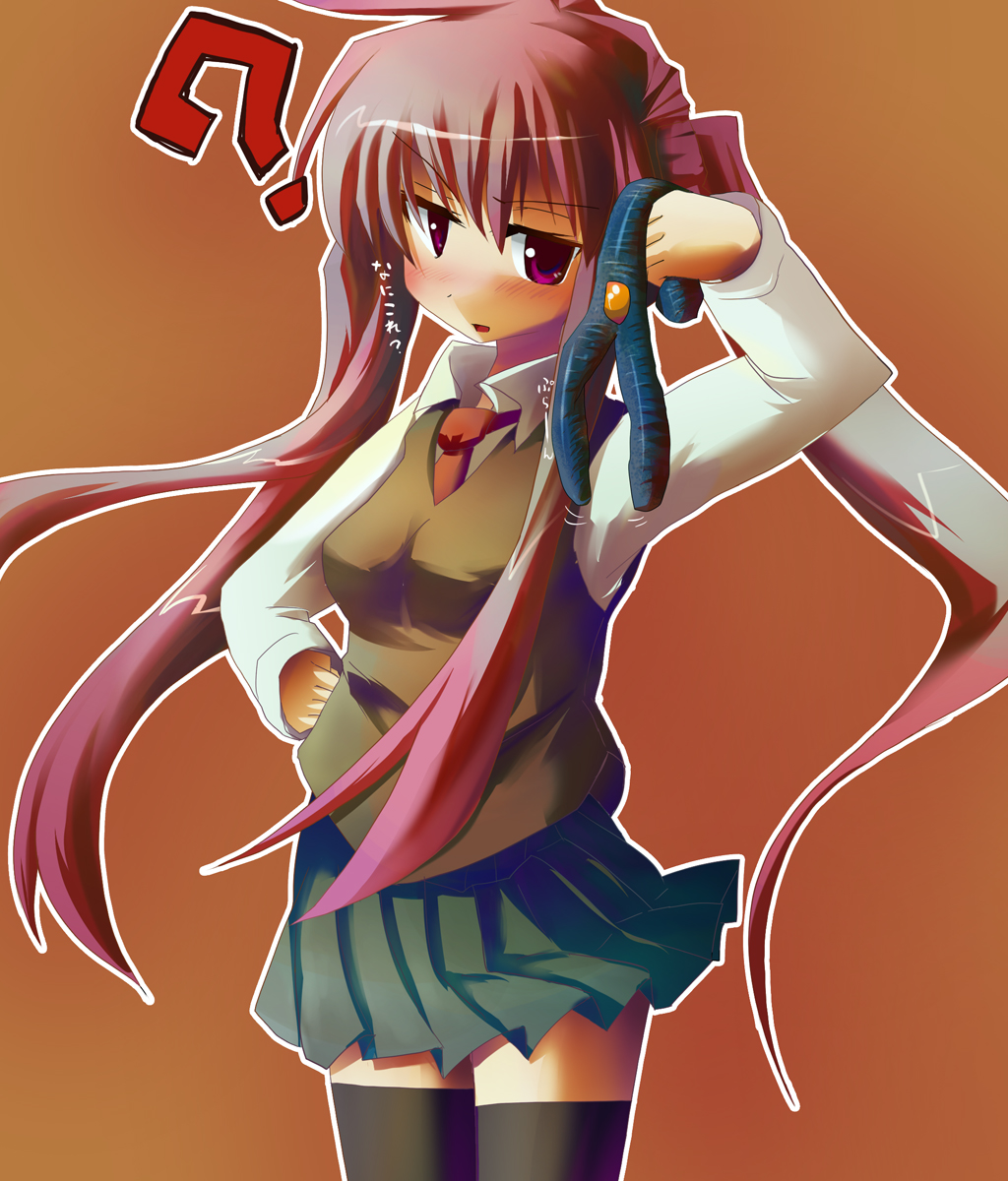 highres, long_hair, murasin, niwatazumi_keiko, purple_eyes, purple_hair, school_uniform, thigh-highs