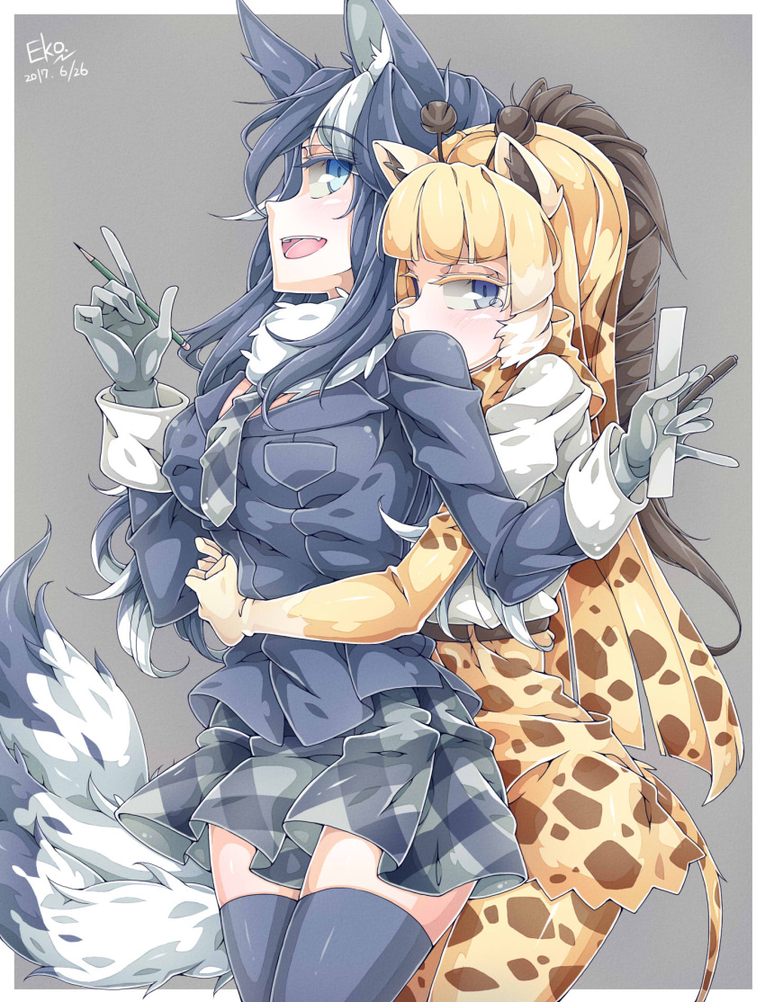 animal_ears, blonde_hair, falco_arrow, fur_collar, giraffe_ears, giraffe_horns, grey_wolf_(kemono_friends), highres