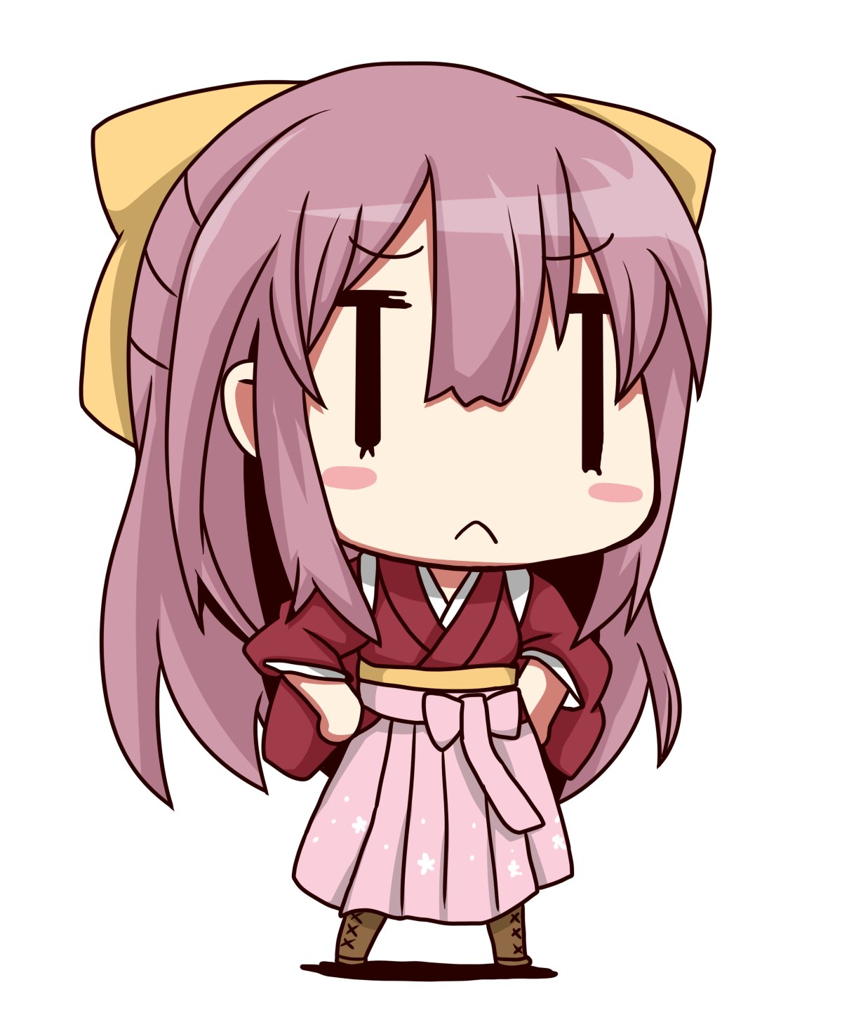 10s, 1girl, bow, chibi, hair_bow, hakama, highres, japanese_clothes