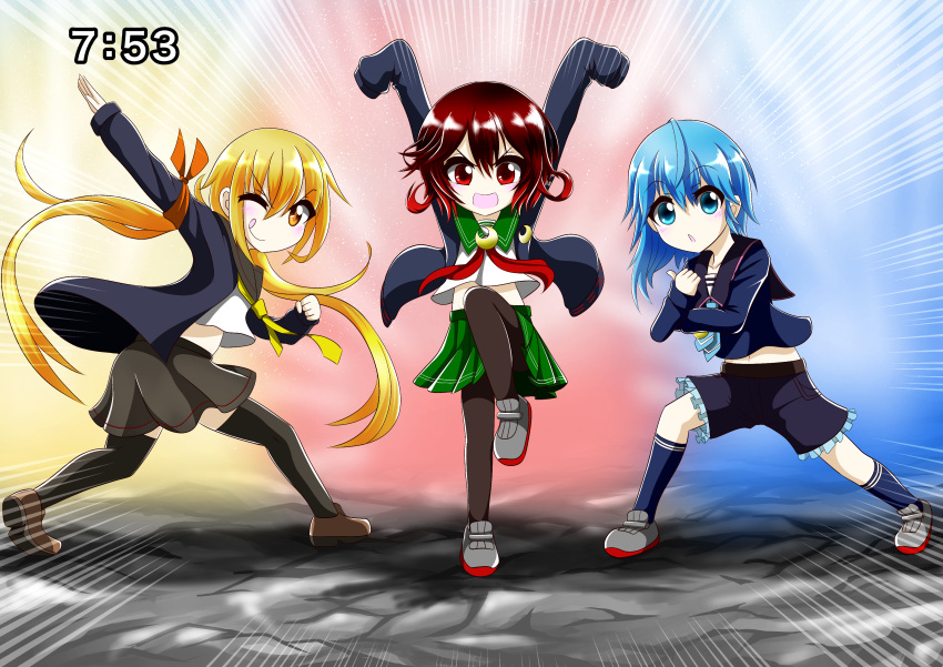 10s, 3girls, absurdres, commentary_request, highres, kantai_collection, minazuki_(kantai_collection), multiple_girls
