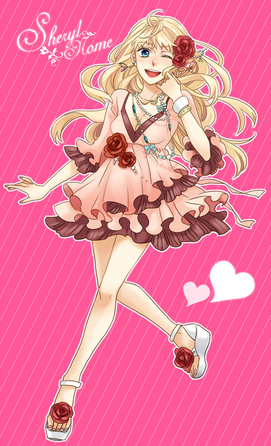 blue_eyes, dress, earrings, frills, highres, jewelry, long_hair, macross