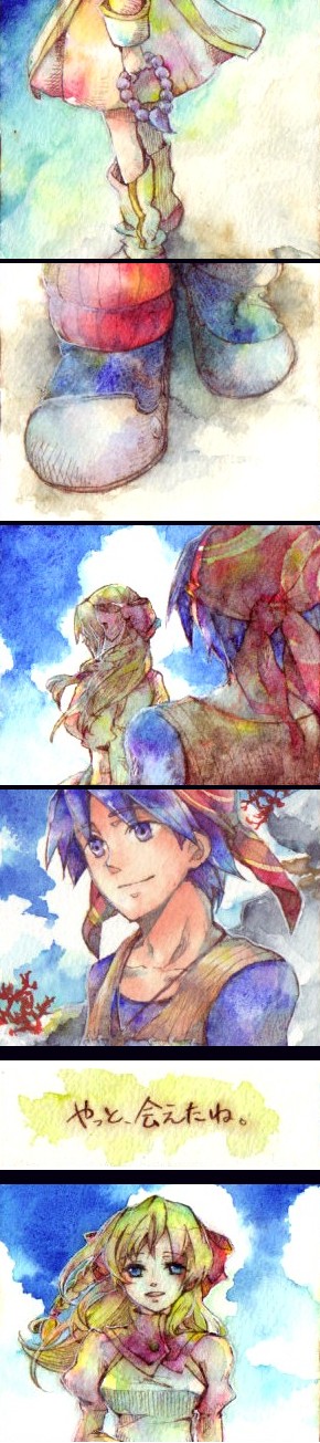 blonde_hair, blue_eyes, blue_hair, braid, chrono_cross, good_end, highres, kid_(chrono_cross)