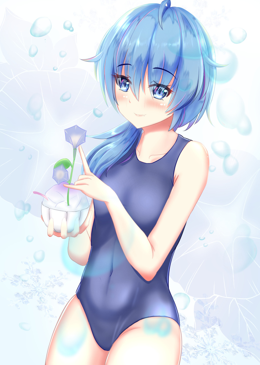 10s, 1girl, absurdres, asymmetrical_hair, blue_eyes, blue_hair, blue_swimsuit, blush