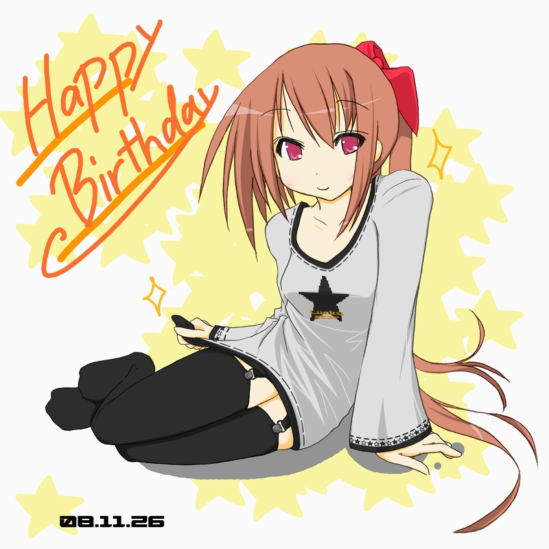 brown_hair, hair_ribbon, hair_ribbons, long_hair, lucky_star, nagamori_yamato, ponytail, purple_eyes, ribbon, ribbons, thigh-highs, thighhighs, umiato, violet_eyes, zettai_ryouiki