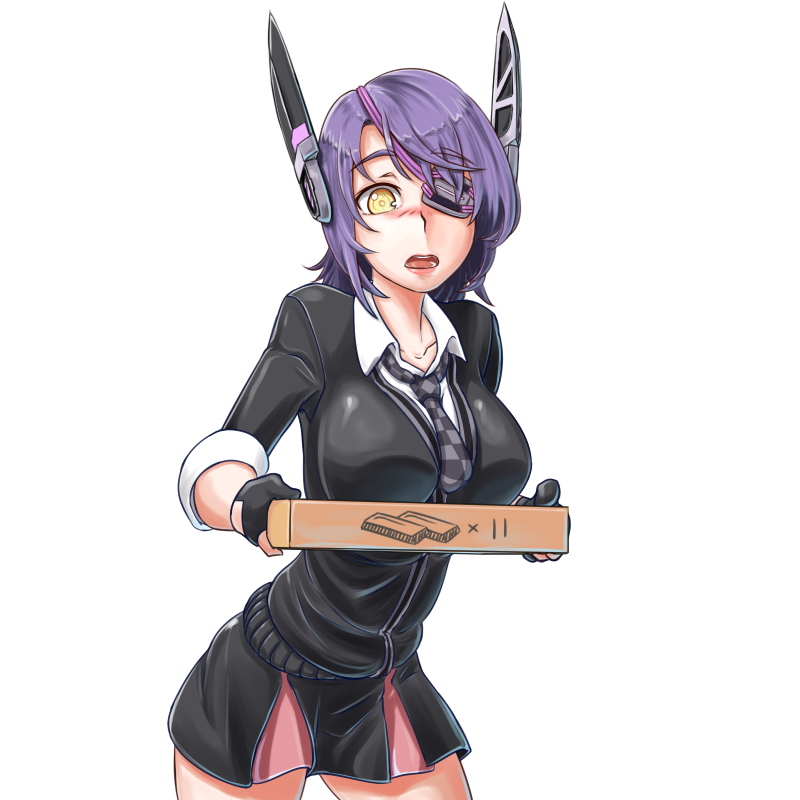 10s, blush, checkered, checkered_necktie, eyepatch, gloves, headgear, kantai_collection