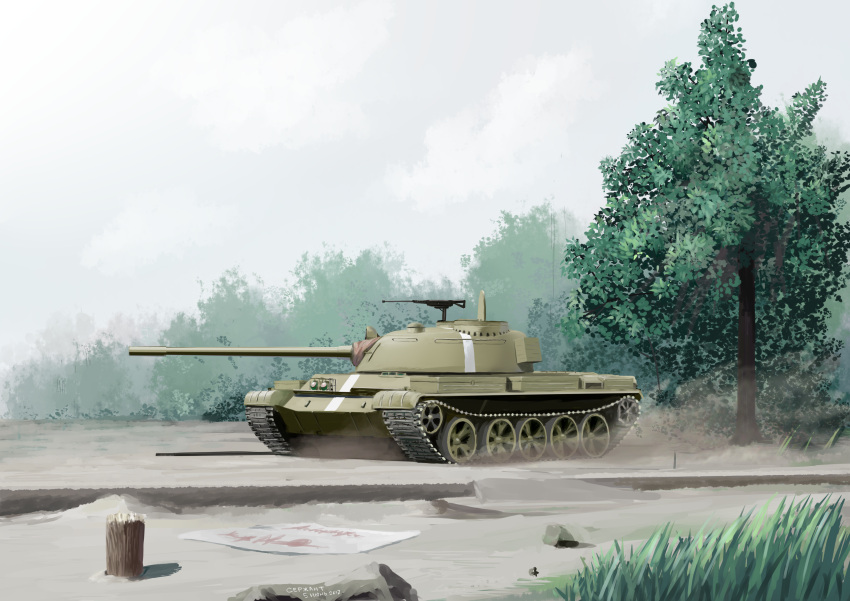 absurdres, clouds, grass, ground_vehicle, highres, military, military_vehicle, motor_vehicle