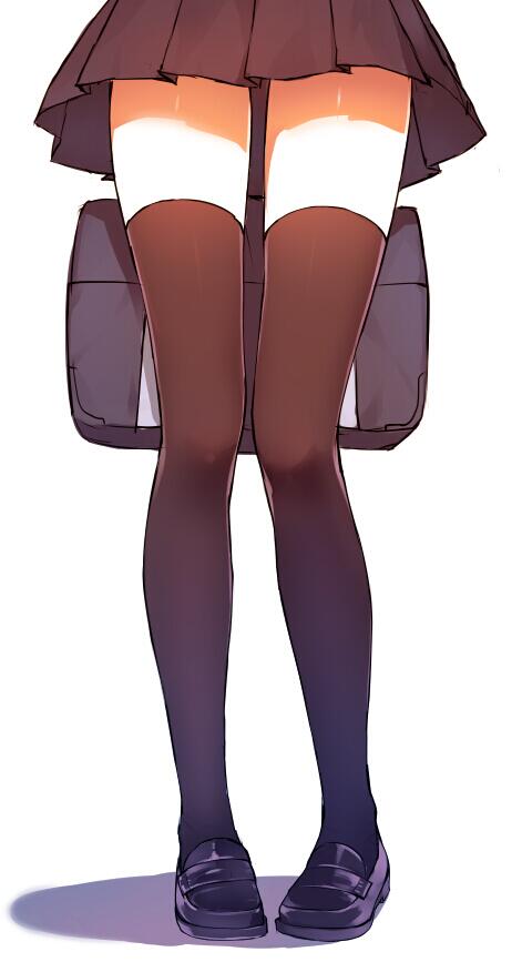 1girl, bag, bag_behind_back, black_hair, black_legwear, black_skirt, caidychen, commentary_request