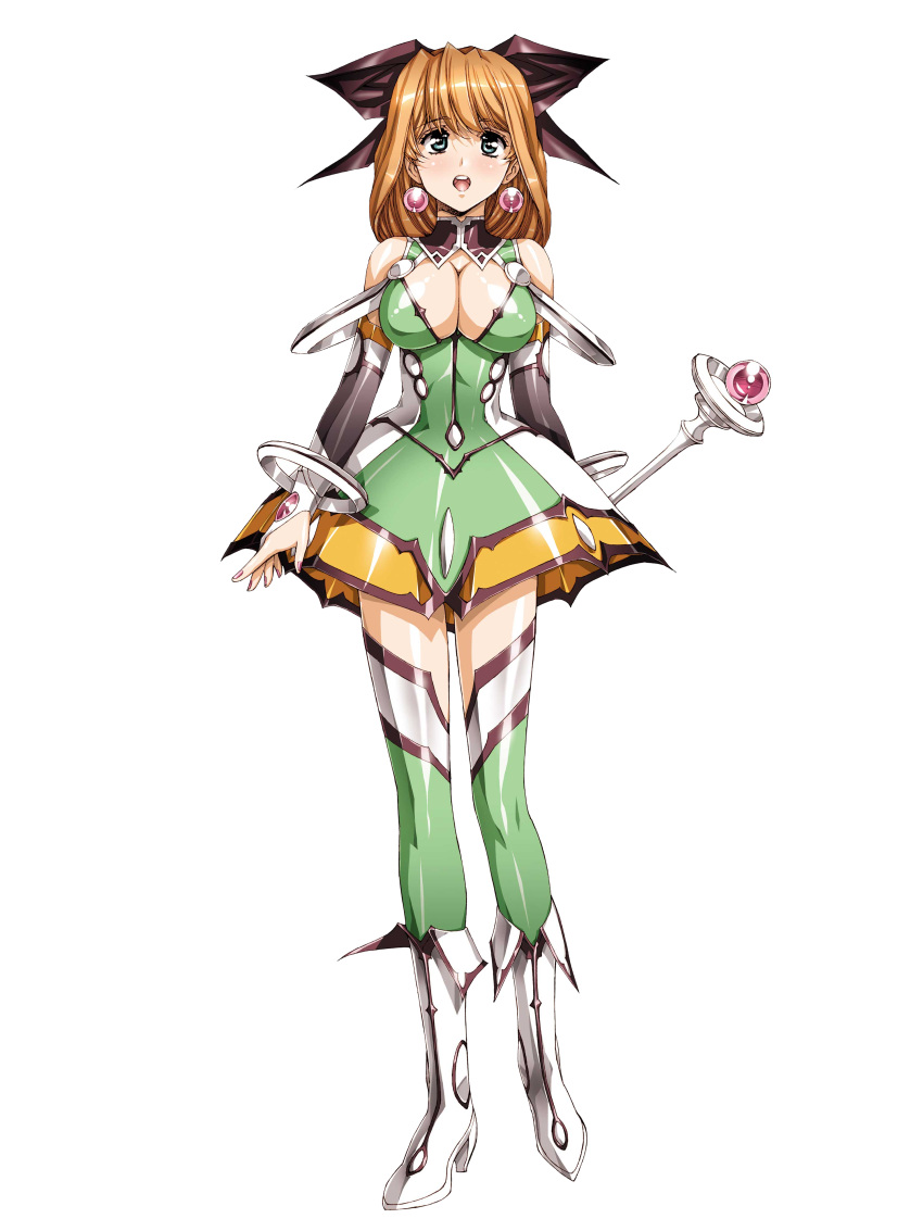 1girl, absurdres, bare_shoulders, breasts, cleavage, dress, earrings, full_body