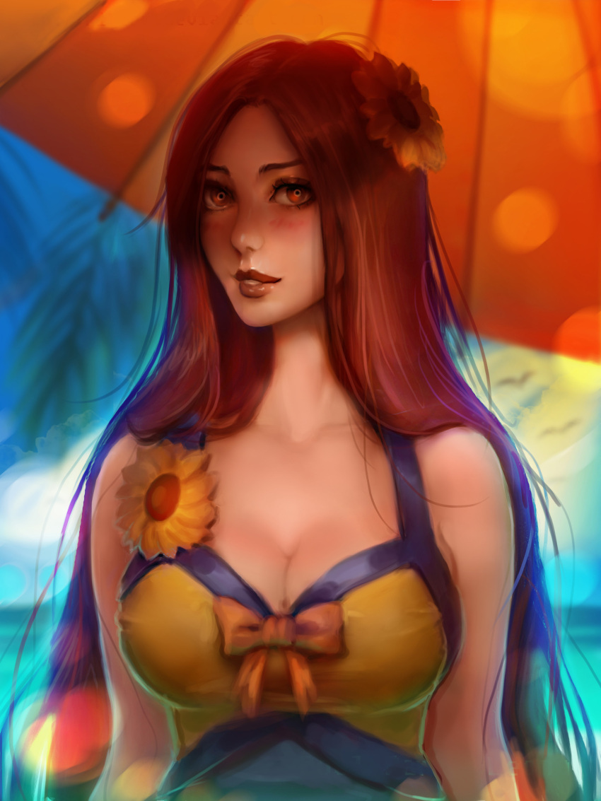 1girl, absurdres, alternate_costume, artist_name, bare_shoulders, blush, bow, breasts