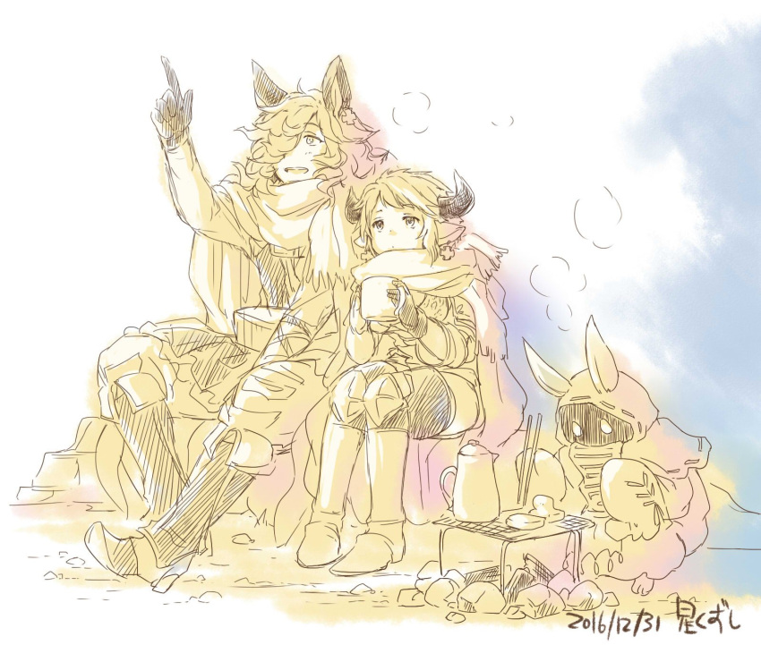 1girl, animal_ears, cat_ears, cup, doraf, drunk_(granblue_fantasy), earrings, erun_(granblue_fantasy)