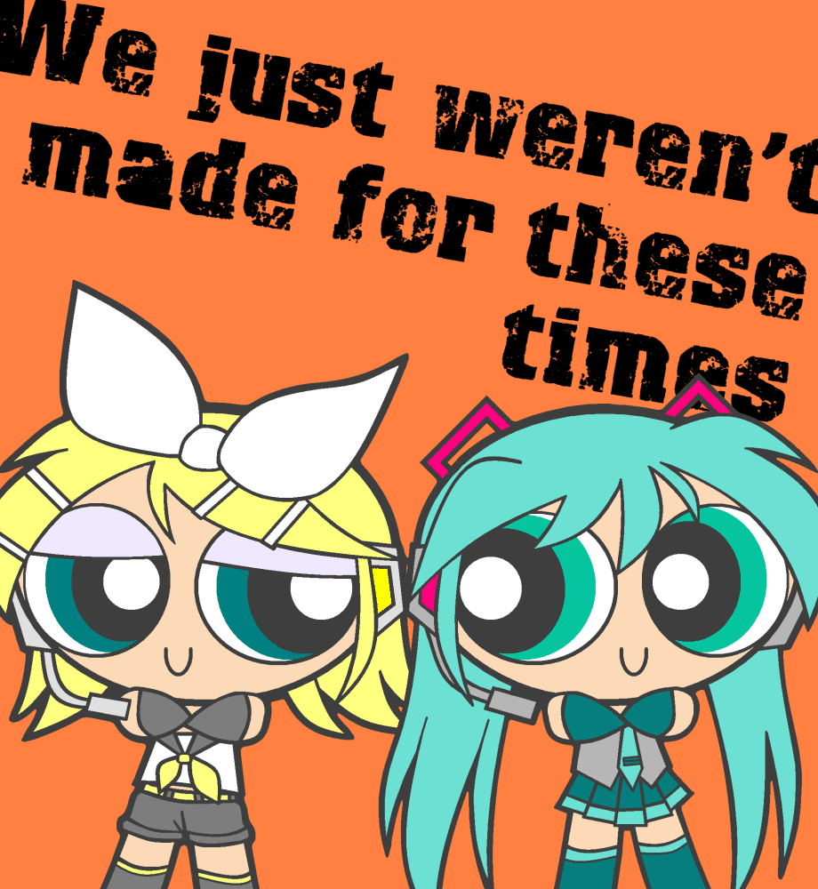 2girls, aqua_eyes, aqua_hair, blonde_hair, chibi, craig_mccracken_(style), crossed_arms, detached_sleeves