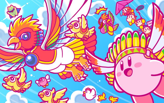 beanie, bird, birdon_(kirby), blue_sky, blush_stickers, bow, bowtie, bronto_burt