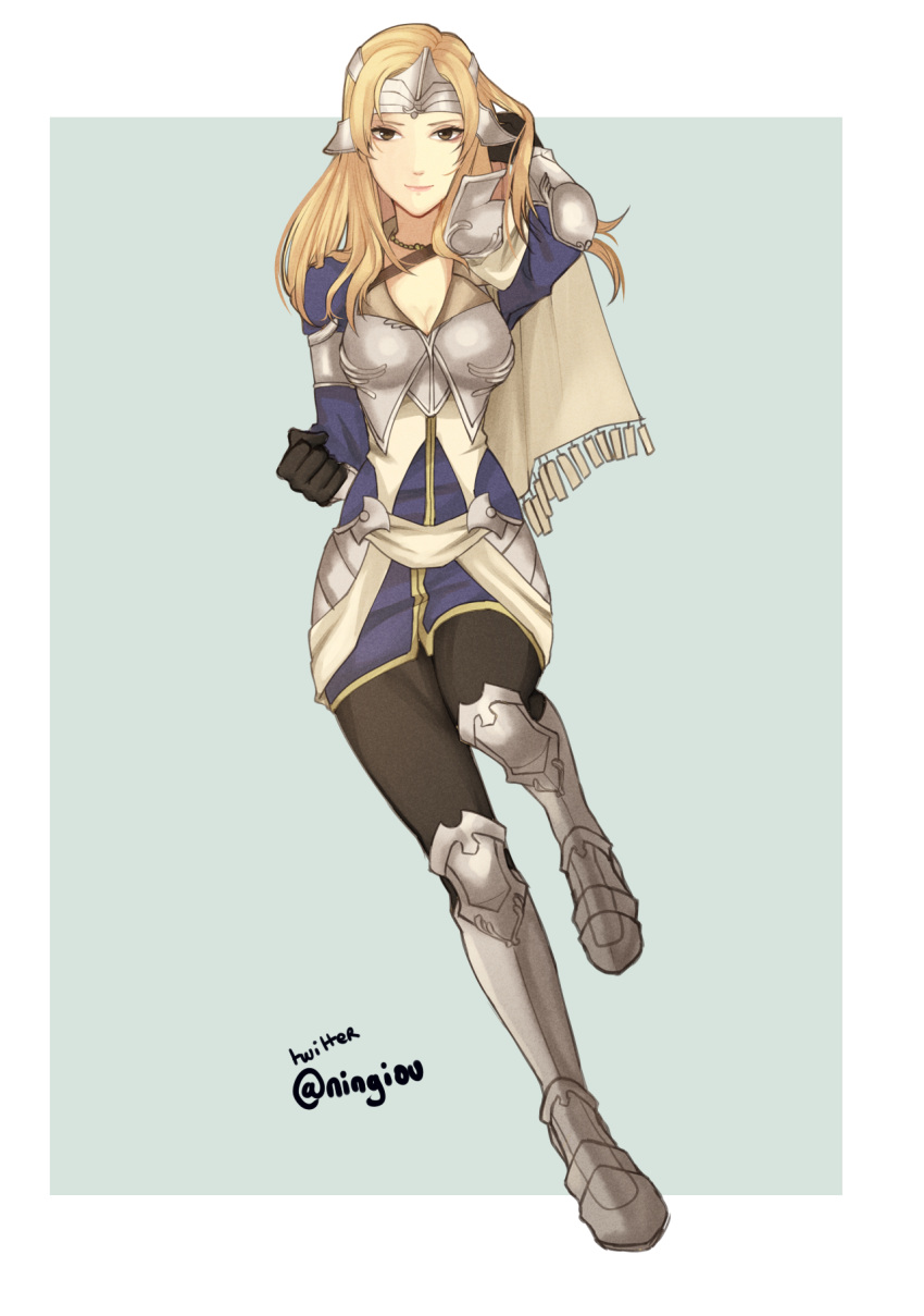 1girl, armor, blonde_hair, blue_background, breastplate, fire_emblem, fire_emblem_echoes:_mou_hitori_no_eiyuuou, fire_emblem_gaiden