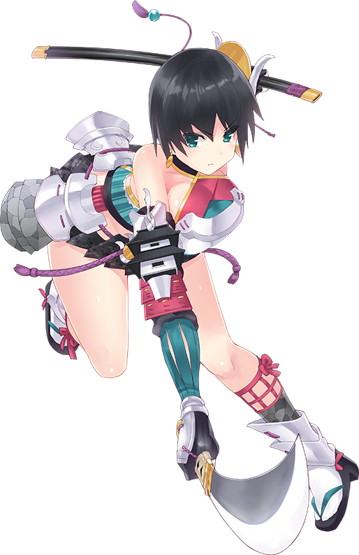1girl, armor, artist_request, bare_shoulders, black_hair, breasts, choker, faulds