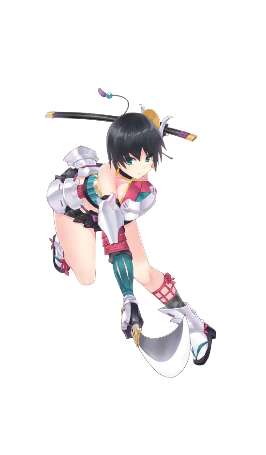 1girl, armor, artist_request, bare_shoulders, black_hair, breasts, choker, faulds