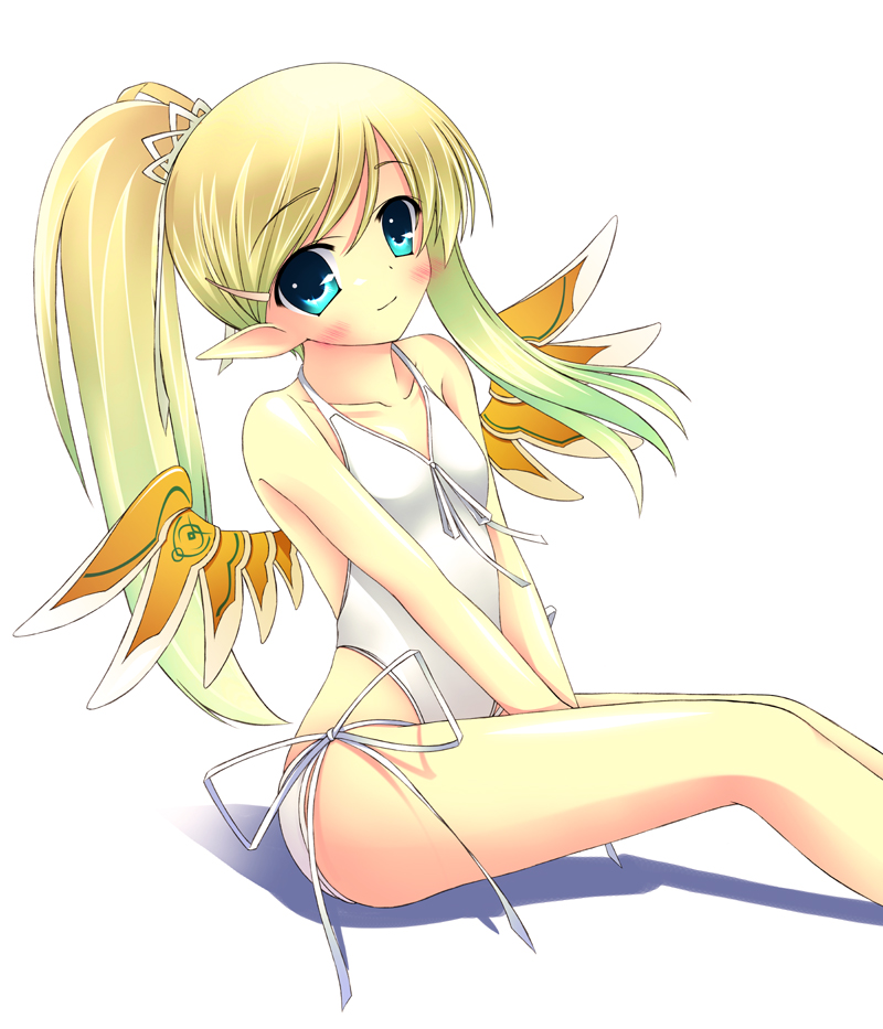 angel, angel_wings, blonde_hair, casual_one-piece_swimsuit, eiry, mabinogi, one-piece_swimsuit, pointy_ears