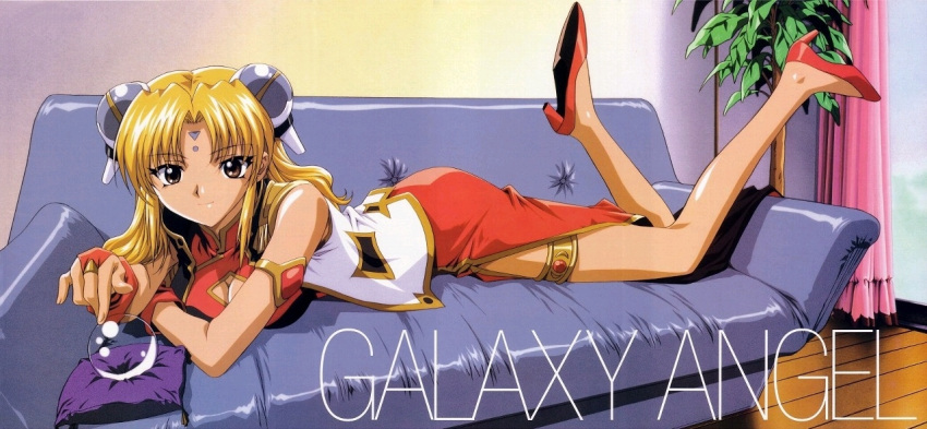 brown_eyes, china_dress, chinadress, chinese_clothes, couch, crystal_ball, galaxy_angel, high_heels
