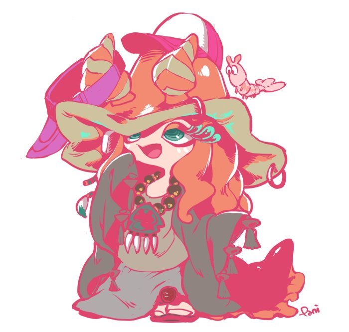 1girl, baseball_cap, green_eyes, hat, long_hair, mantis_shrimp, miura_(splatoon), pani_spla