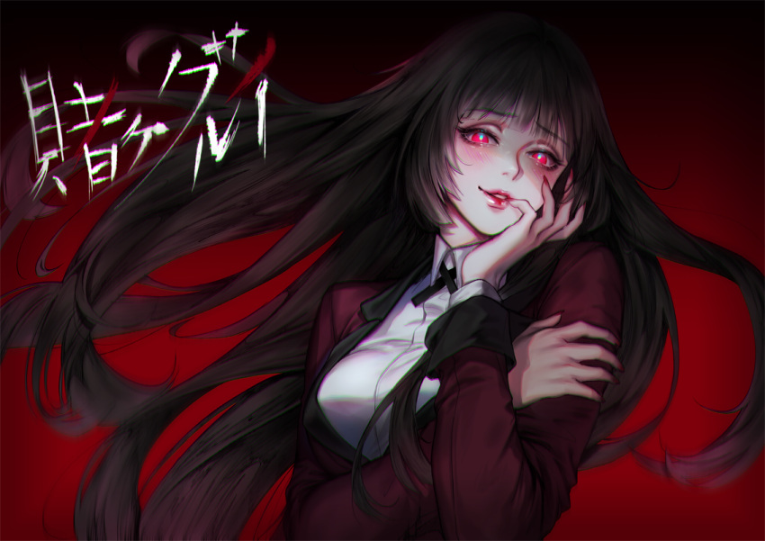 'o'ne, 1girl, black_hair, black_ribbon, blush, breasts, commentary_request, eyebrows_visible_through_hair