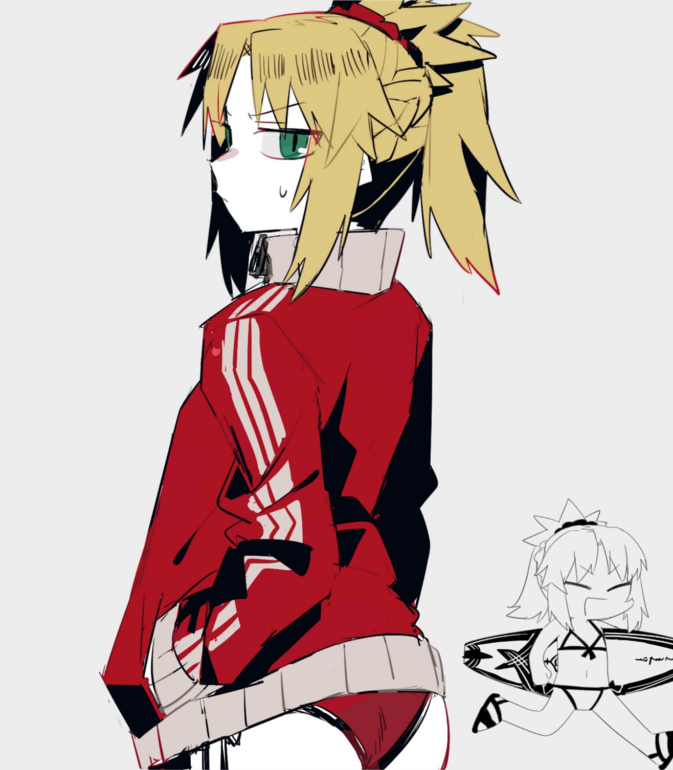 1girl, ass, bikini, blonde_hair, fate/apocrypha, fate/grand_order, fate_(series), green_eyes