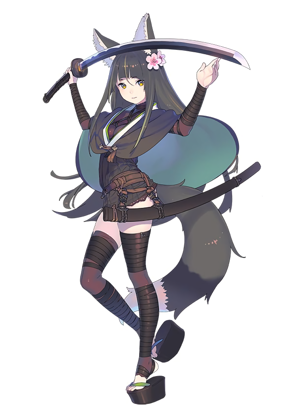 1girl, animal_ears, arms_up, belt, black_hair, capelet, flower, full_body