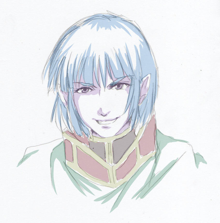blue_hair, choujikuu_yousai_macross, grin, highres, koolannad, macross, portrait, quamzin_kravshera